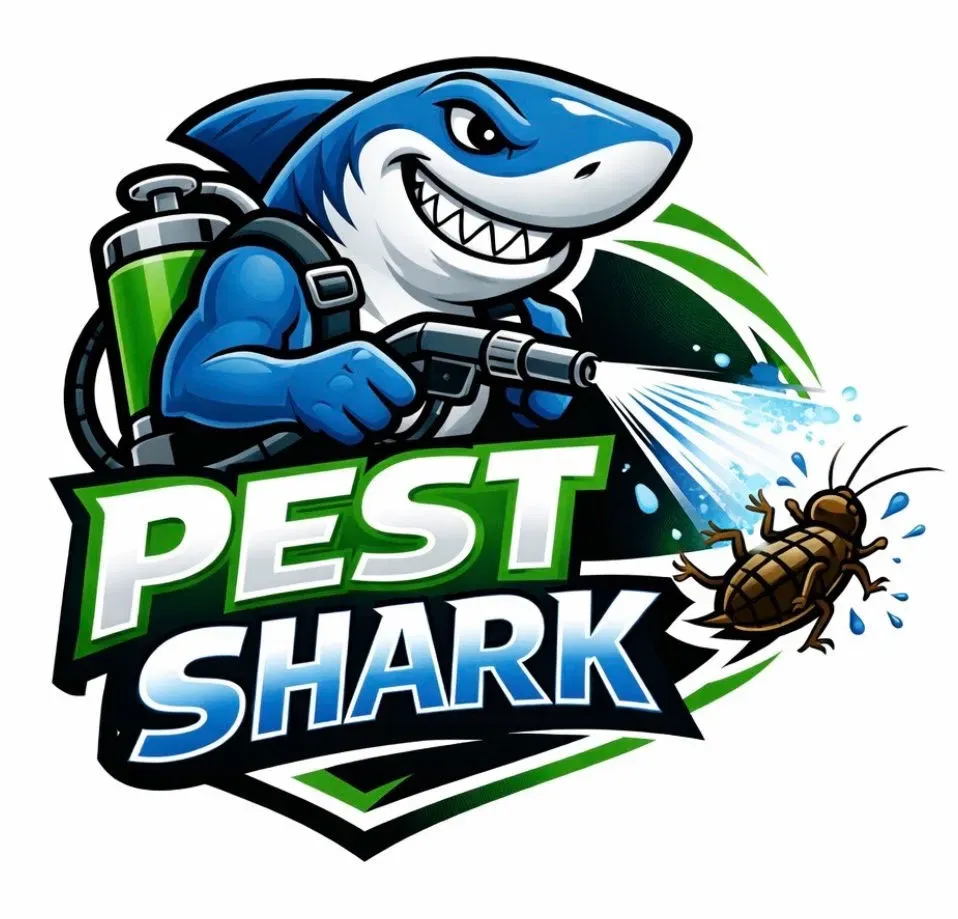 Pest Shark mascot logo